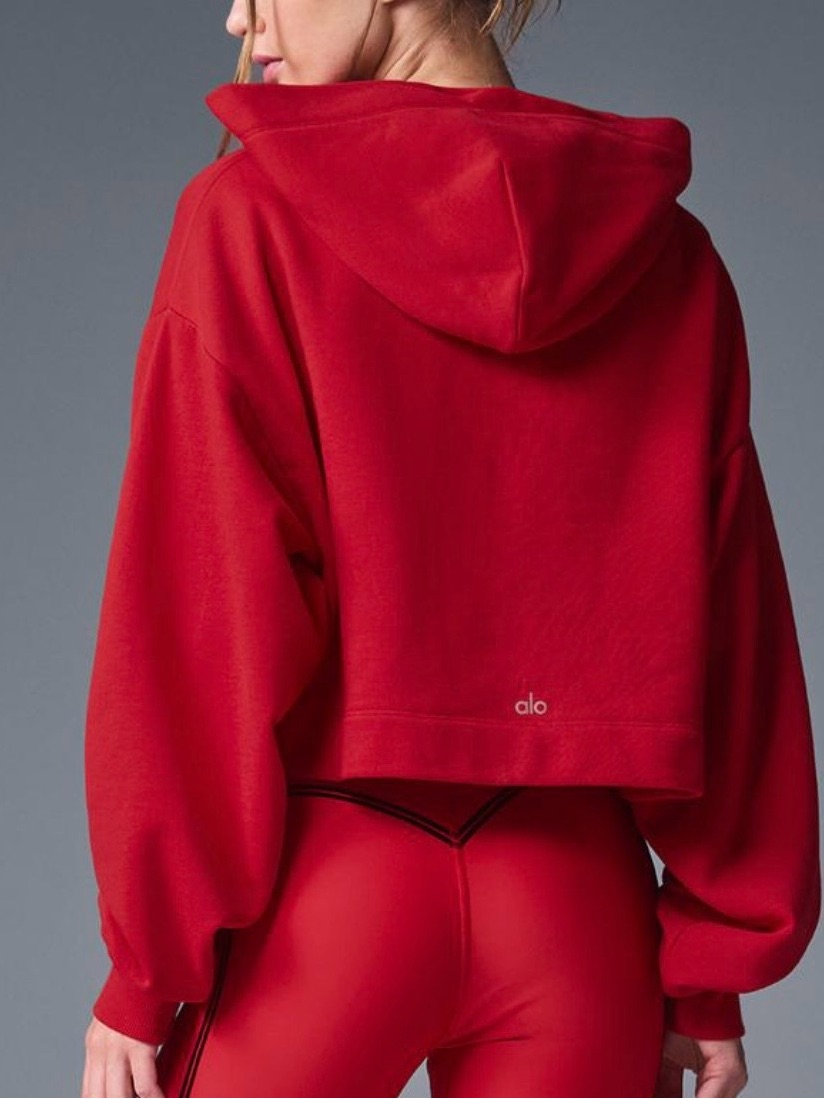 Alo Yoga Nwt Bae Cropped Bold Red Hoodie Sweatshirt Pullover Size M